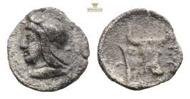 Mysia, Kyzikos AR Hemiobol. Circa 450-400 BC. (0.30g, 7.8mm) Head of Attis to left, wearing Phrygian cap; below, tunny fish to left / Head and neck of...