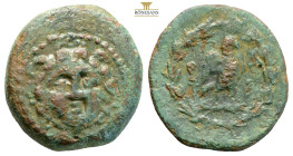 Mysia, Parion. Circa 350-300 BC. AE (5.56g, 21.5mm) Head of Gorgon facing / Eagle to right on thunderbolt; Π-A-P-I around. SNG BnF 1406.