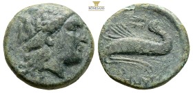 Mysia, Priapos. Circa 1st century BC. AE (5.36g, 18.7mm) Laureate head of Apollo to right / ΠPΙΑΠΗΝΩΝ above crayfish, wreath below. SNG BnF 2401 var. ...