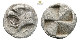 Aeolis, Kyme AR Hemiobol. Circa 480-450 BC. (0.43g, 7.8mm) Head of eagle to left; K-Y across neck truncation / Quadripartite incuse square. SNG Copenh...