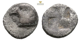 Aeolis, Kyme AR Hemiobol. Circa 480-450 BC. (0.48g, 8mm) Head of eagle to left; K-Y across neck truncation / Quadripartite incuse square. SNG Copenhag...