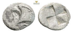 Aeolis, Kyme AR Hemiobol. Circa 480-450 BC. (0.46g, 8.5mm) Head of eagle to left; K-Y across neck truncation / Quadripartite incuse square. SNG Copenh...