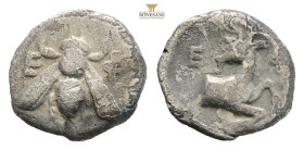 Ionia, Ephesos AR Obol. Circa 390-380 BC. (0.85g, 10.4mm) Bee, E-Φ across fields / Forepart of stag to right, head reverted; E-Φ across fields. SNG Co...