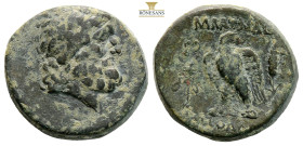 Lydia, Blaundos. Circa 2nd century BC. AE (10.08g, 21.6mm) Apollonios, son of Theogenes, magistrate. Laureate head of Zeus to right / Eagle standing t...