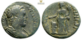 Mysia, Lampsacus. Caracalla AD 197-217. AE (4.18g, 20.1mm) AV M AV ANTΩNEI. Laureate, draped and cuirassed bust right. ΛAMΨAKHNΩ.
Homonoia standing l...