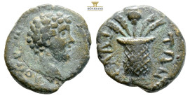 Aeolis. Elaea. Commodus, as Caesar, AD. 166-177. Hemiassarion AE (2.30g, 15.1mm). KAICAP KOMOΔΟ-C Head of youthful Commodus to right. Rev. ΕΛΑΙ-ΤΩΝ Ka...
