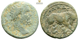Lydia, Philadelphia. Septimius Severus. AD 193-211. AE (5.73g, 22.2) Laureate head right / She-wolf standing right, suckling the twins Remus and Romul...