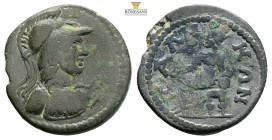 Lyia, Sala. Pseudo-autonomous. Time of Trajan AD 98-117. AE (3.43g, 18.6mm) Helmeted bust of Athena (or Roma) right, wearing aegis. CAΛΗΝΩΝ. Kybele, w...