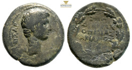 Lydia, Sardes. Tiberius, AD 14-37. Assarion AE (7.22g, 20mm) Opinas and Akiamos, magistrates. ΚΑΙΣΑΡ ΣΕΒΑΣΤΟ[Υ ΥΙΟΣ] Bare head of Tiberius to right. R...