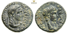 Lydia, Sardes. Nero. AD 54-68. AE (3.25, 16.mm) Mindios, magistrate. Circa AD 60. Laureate head of Nero right / Laureate head of Hercules right, with ...