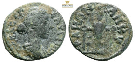 Phrygia, Ankyra. Faustina II AD 147-175. AE (3.34g, 19.3mm) ΦΑVСΤΙΝΑ СEΒΑСΤΗ, draped bust of Faustina II, right
Rev.ΑΝΚVΡΑΝΩΝ, cult statue of Artemis...