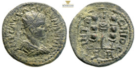 Pisidia. Antioch. Volusian AD 251-253. AE (6.46g, 23.1mm) IMP CAE RASLLOVNAHI R, radiate, draped and cuirassed bust right / ANTIOCHI O CL SR, vexillum...