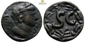 Seleucis and Pieria. Antioch. Augustus BC. 27-14. AE (11g, 25mm) IMP AVGVST TR POT, laureate head right / Large SC in laurel wreath of eight leaves. v...