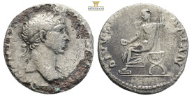 Trajan AR Denarius. Rome, AD 112-114. (2.79g, 17.7mm) IMP TRAIANVS AVG GER DAC PM TRP COS VI PP, laureate bust right, with drapery on far shoulder / D...