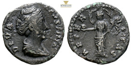 Diva Faustina I AR Denarius. Rome, after AD 141. (2.62g, 18.3mm) DIVA FAVSTINA, draped bust right / AETERNITAS, Providentia standing left, veil blown ...