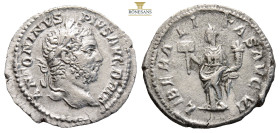 Caracalla AR Denarius. Rome, AD 210-213. (3g, 19.9mm) ANTONINVS PIVS AVG BRIT, laureate head to right / LIBERALITAS AVG VI, Liberalitas standing to le...