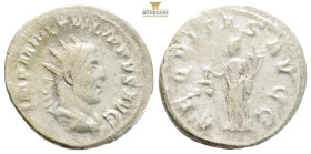 Philip I AR Antoninianus. Rome, AD 244-247. (3.81g, 23mm) IMP M IVL PHILIPPVS AVG, radiate, draped and cuirassed bust right / AEQVITAS AVGG, Aequitas ...