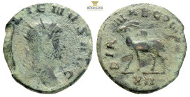 Gallienus. Rome, AE Follis. AD 267-268. (4.24g, 20.2mm) GALLIENVS AVG, radiate head to right / [DIANAE] CONS AVG, antelope advancing to left; XII in e...