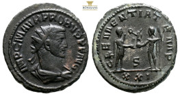Probus. Antioch, AE Follis. AD 276-82. (4.23g, 22.2mm) IMP C M AVR PROBVS P F AVG, radiate and cuirassed bust to right / CLEMENTIA TEMP, emperor stand...