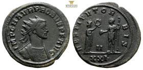 Probus. Antioch, AE Follis. AD 276-82. (3.51g, 22.5mm) IMP C M AVR PROBVS P F AVG, radiate, draped and cuirassed bust to right / RESTITVT ORBIS, femal...