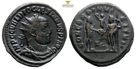 Diocletian. Cyzicus, AE Follis. AD 295-299. (3.38g, 21.4mm) IMP C C VAL DIOCLETIANVS P F AVG, radiate, draped and cuirassed bust to right / CONCORDIA ...