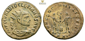 Diocletian. Cyzicus, AE Follis. AD 295-299. (3.78g, 20.4mm) IMP C C VAL DIOCLETIANVS P F AVG, radiate, draped and cuirassed bust to right / CONCORDIA ...