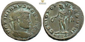 Maximianus Herculius, AD. 286-305 AE Follis (10.06g, 27.9mm). Siscia. MAXIMIANVS NOB CAES, laureate bust of Maximianus Herculius to right. Rev. GENIO ...
