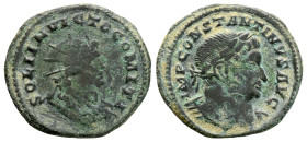 Constantine I 'the Great' AE Follis. Treveri, AD 310-313. (4.83g, 24mm) IMP CONSTANTINVS AVG, laureate and cuirassed bust to right / SOLI INVICTO COMI...