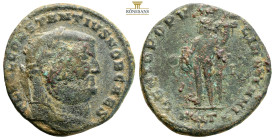 Constantius I, as Caesar, AE follis. Alexandria, AD 301. (10.37g, 26.5mm) FL VAL CONSTANTIVS NOB CAES, laureate head to right / GENIO POPVLI ROMANI, G...