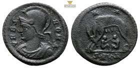 City Commemorative. Struck under Constantine I. Cyzicus, AE Follis. AD 332-335. (1.41g, 18.7mm) VRBS ROMA, helmeted bust of Roma to left, wearing impe...