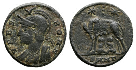 City Commemorative. Struck under Constantine I. Nicomedia, AE Follis. AD 330-335. (2g, 17.3mm) VRBS ROMA, helmeted bust of Roma to left, wearing imper...