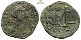 JUSTINIAN II. First reign, Constantinople AE Nummi. AD 685-695. (8.53g, 28.4mm) Dated RY 2 (686/7). D IVSTINIANVS P. Crowned, draped and cuirassed bus...