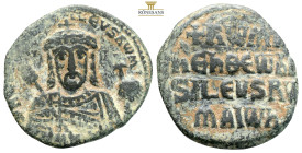 Constantine VII Porphyrogenitus, with Romanus I. AE Nummi. Constantinople, AD 931-944. (8.41g, 26.5mm) Crowned facing bust of Romanus I, wearing jewel...