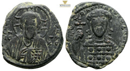Michael VII Ducas. AE nummi. AD 1071-1078. (8.30g, 25.8mm). Constantinople. IC-XC, nimbate bust of Christ facing, nimbate cross behind head, right han...