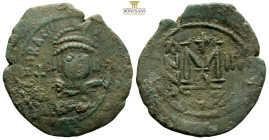 Heraclius. AE 40 Nummi. Cyzicus, (11.47g, 34.5mm) RY 2 = AD 611-612. δN hRAClI PЄRP AVC, helmeted and cuirassed bust facing, holding cross and shield ...
