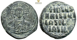 Anonymous AE Nummi. (12.95g, 30.9mm) Time of Basil II and Constantine VIII. Constantinople, circa AD 976-1025. ⧾ ЄMMA NOVHΛ, facing bust of Christ Pan...