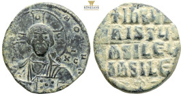 Anonymous AE Nummi. (8.97g, 27.9mm) Time of Basil II and Constantine VIII. Constantinople, circa AD 976-1025. ⧾ ЄMMA NOVHΛ, facing bust of Christ Pant...