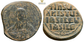 Anonymous AE Nummi. (11.9g, 32.2mm) Time of Basil II and Constantine VIII. Constantinople, circa AD 976-1025. ⧾ ЄMMA NOVHΛ, facing bust of Christ Pant...