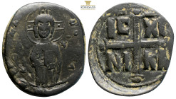 Anonymous. AE Nummi. (8.68g, 31.3mm) Class C, attributed to Constantine IX. Constantinople, AD 1042-1050. + ЄMMANOVHΛ, three-quarter length bust of Ch...