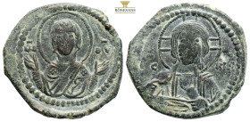 Anonymous. AE Nummi. (9.40g, 28.2mm) Class G, attributed to Romanus IV. Constantinople, AD 1068-1071. Nimbate bust of Christ facing, wearing tunic and...