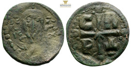 Romanus IV AE Nummi. Constantinople, AD 1068-1071. (6.51g, 27.6mm) Bust of Christ facing with pelleted cross behind head, wearing tunic and himation, ...