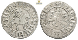 Armenia, Cilician Armenia. Levon III AR Tram 1301-1307. (2.59g, 22mm) Levon III crowned, riding on horseback to right, holding sceptre ending in cross...