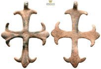 Pendant Cross. Middle Byzantine, 10thC-11thC.(7.48g, 51.7mm)
Cross necklace; bronze; straight; arms rounded at the ends, each with a pair of lateral ...
