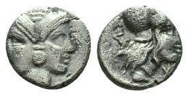 Lampsakos, Mysia. AR Diobol, 4th Century BC. Obv. Janiform female head. Rev. ΛΑΜ, helmeted head of Athena right. Reference: Condition: Very Fine

We...