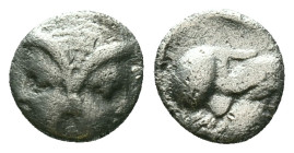 Lampsakos, Mysia. AR Diobol, 4th Century BC. Obv. Janiform female head. Rev. ΛΑΜ, helmeted head of Athena right. Reference: Condition: Very Fine

We...