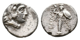 Mysia, Pergamon AR Diobol. Circa 310-282 BC. Head of Herakles right, wearing lion's skin / Archaistic Palladion: statue of Pallas Athena standing faci...