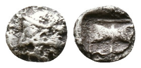 Troas, Tenedos,AR. Silver Obol Late 5th-early 4th century BC. Obv: Bust of Artemis to right, wearing stephane Rev: Labrys; T-E across lower fields. Re...