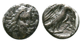 Karia, Halikarnassos AR Hemidrachm. Circa 400-387 BC. Head of Apollo facing slightly right / Eagle standing half-right, wings spread; olive branch to ...