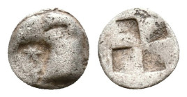 Aeolis, Kyme AR Hemiobol. Circa 450-400 BC. Head of eagle to left; K (retrograde) to left, [Y] below / Quadripartite incuse square. Condition: Very Fi...
