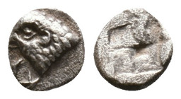 Aeolis, Kyme AR Hemiobol. Circa 450-400 BC. Head of eagle to left; K (retrograde) to left, [Y] below / Quadripartite incuse square. Condition: Very Fi...